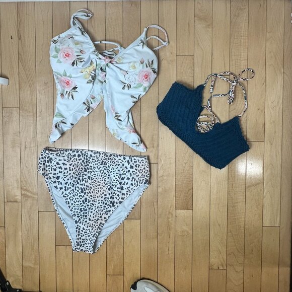 Size Large 2 Piece Swimsuit Sexy Tie Front Lace up Retro Bikini Sets Bundle - Picture 4 of 14